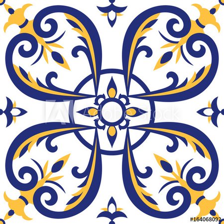 Portuguese tiles pattern blue, yellow and white
