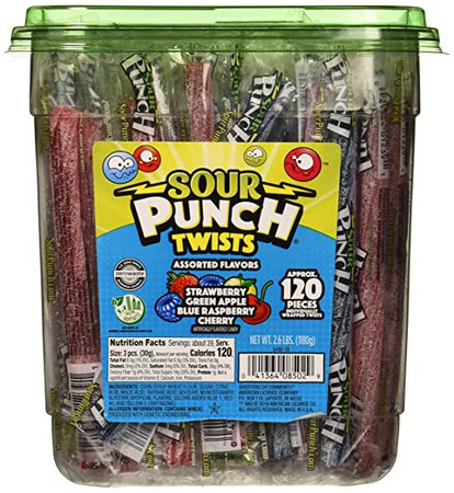 Amazon.com : Sour Punch Twists, 4 Flavor Individually Wrapped Sweet & Sour Candy, 6 Inch, 2.6LB Jar, Blue Raspberry : Grocery & Gourmet Food