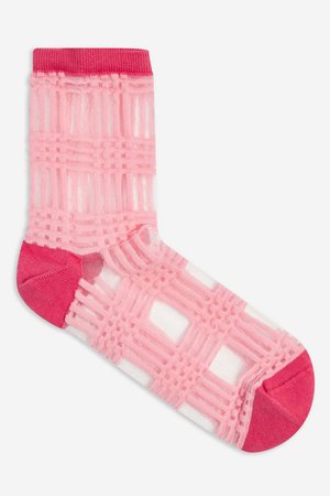 Pink Sheer Gingham Socks | Topshop