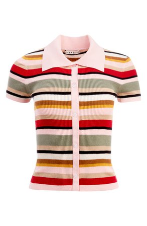 Alice + Olivia Colleen Stripe Button-Up Polo | Nordstrom