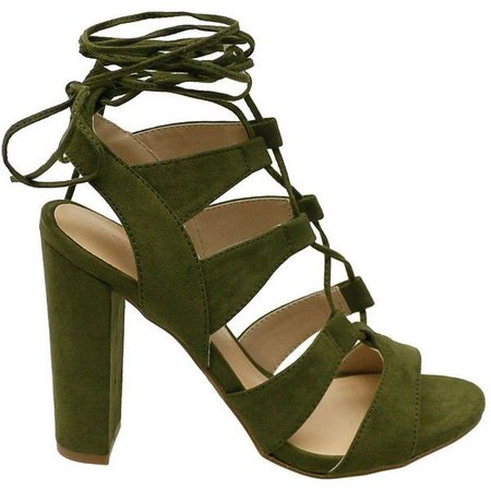 Olive Green Tie-Up Sandal Heels