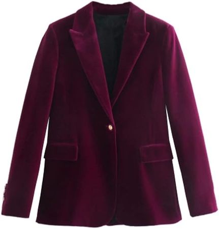Women Purple Corduroy Blazer Slim Fit Office Solid Long Sleeve Single Button Tops at Amazon Women’s Clothing store