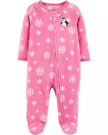Baby Girl Penguin Zip-Up Fleece Sleep & Play | Carters.com