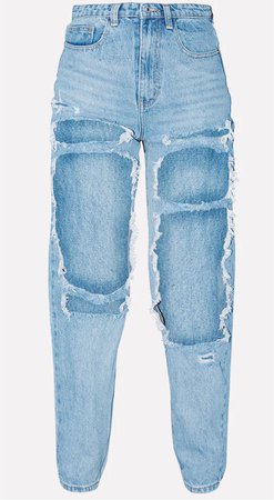 PRETTYLITTLETHING Light Wash Open Thigh Mom Jean