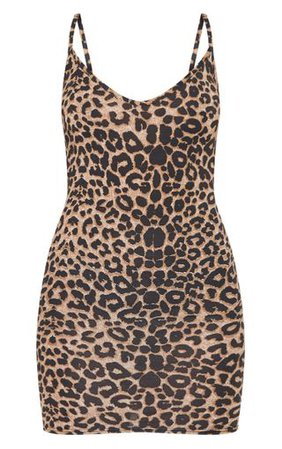Leopard Print Strappy Plunge Bodycon Dress | PrettyLittleThing