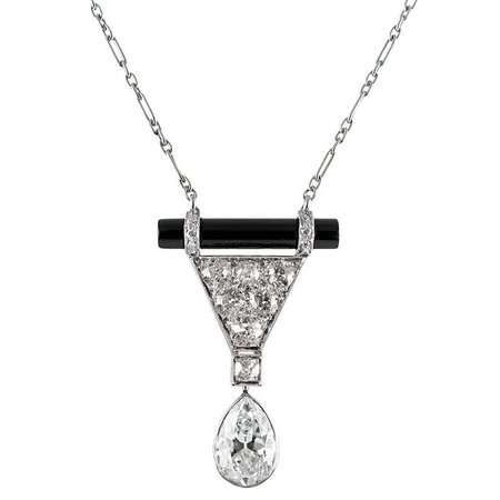 Art Deco Onyx and Diamond Necklace For Sale at 1stdibs