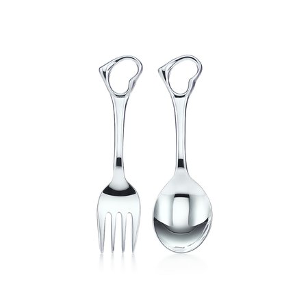 Elsa Peretti® Open Heart fork and spoon baby set in sterling silver. | Tiffany & Co.