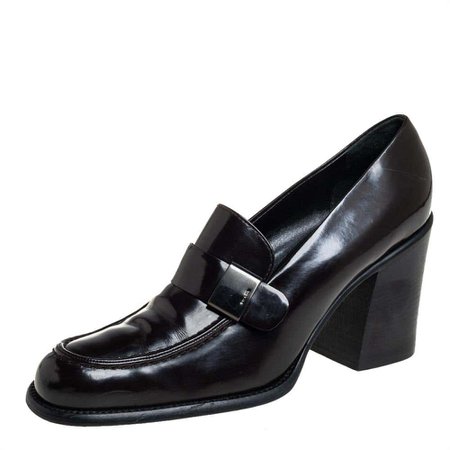 Prada Brown Patent Leather Loafer Pumps Size 40 For Sale at 1stDibs
