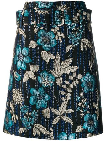 Prada Jacquard Embroidered Floral Skirt P177OHS1911S3R Blue | Farfetch