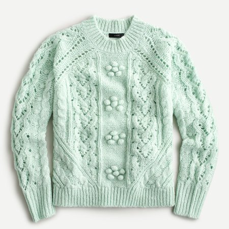 J.Crew: Cable-knit Pointelle Sweater With Popcorn Flowers For Women