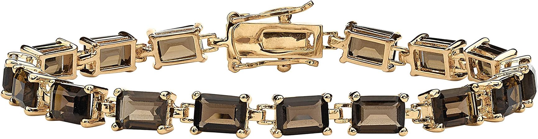 Amazon.com: Yellow Gold-Plated Emerald Genuine Smoky Quartz, Tennis Bracelet (5.5mm), Hidden Box Clasp, 7.25 inches: Clothing, Shoes & Jewelry