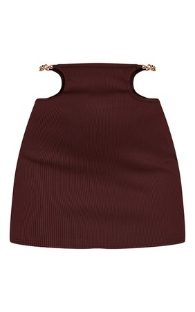 Chocolate Brown Chain Waist Rib Micro Mini Skirt | PrettyLittleThing CA