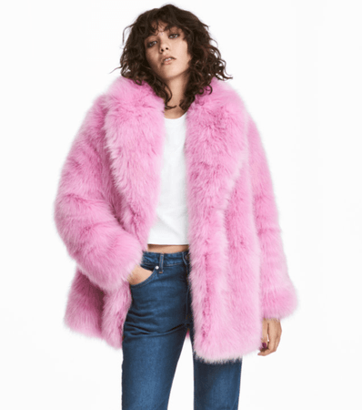 Pink Faux Fur Coat by HM — zory mory
