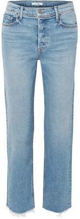 Helena Cropped Frayed High-rise Straight-leg Jeans - Mid denim