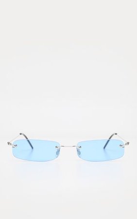 Blue Ultra Slimline Frameless Sunglasses | PrettyLittleThing