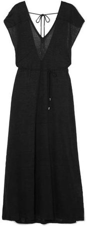 Belted Linen-jersey Maxi Dress - Black