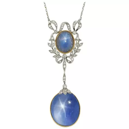 Edwardian Star Sapphire and Diamond Drop Pendant For Sale at 1stDibs | star sapphire necklace, star saphire necklace, star sapphire pendant necklace