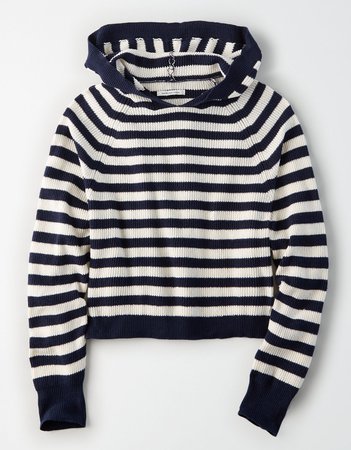 AE Striped Cropped Hooded Sweater