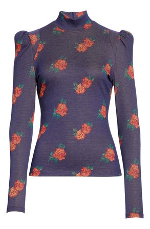Smythe Floral Puff Sleeve Knit Top | Nordstrom