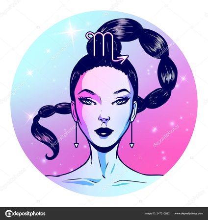 Scorpio woman artwork | Scorpio Zodiac Sign Artwork Beautiful Girl Face Horoscope Symbol Star — Stock Vector © littlepaw #247310922