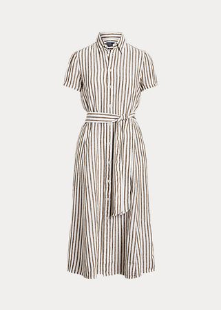 Striped Linen Short-Sleeve Shirtdress