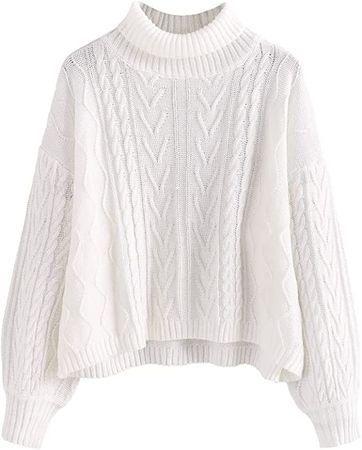 ZAFUL Women's Cropped Turtleneck Sweater Lantern Sleeve Ribbed Knit Pullover Sweater Jumper at Amazon Women’s Clothing store