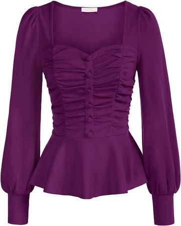 Women Plus Size Pin-up Blouse Ruched Sweetheart Neck Elegant Stretchy Tops (Purple,2XL) at Amazon Women’s Clothing store