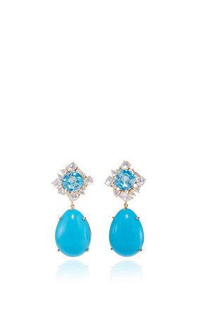 Blue Zircon and Diamonds with Detachable Sleeping Beauty Turquoise Drops by Pamela Huizenga | Moda Operandi