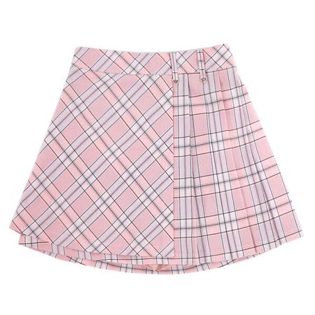 College-Style Asymmetric Plaid Pleated Pink Skirt - Kawaii Fashion Shop | Cute Asian Japanese Harajuku Cute Kawaii Fashion Clothing