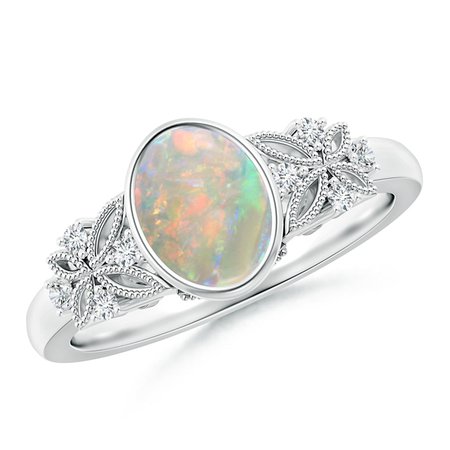 Vintage Style Oval Opal Ring with Diamonds
