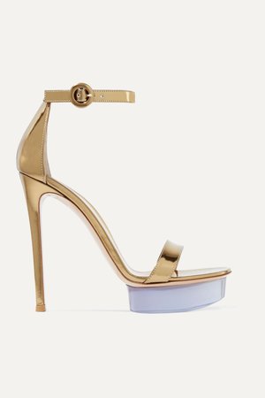 Gold Godiva 135 metallic leather and Perspex platform sandals | Gianvito Rossi | NET-A-PORTER