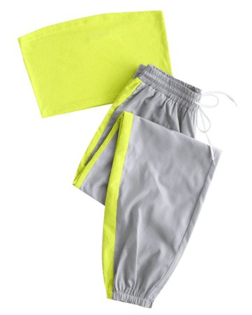 Bandeau Top And Contrast Jogger Pants Set