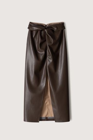 brown nanushka knot leather midi skirt
