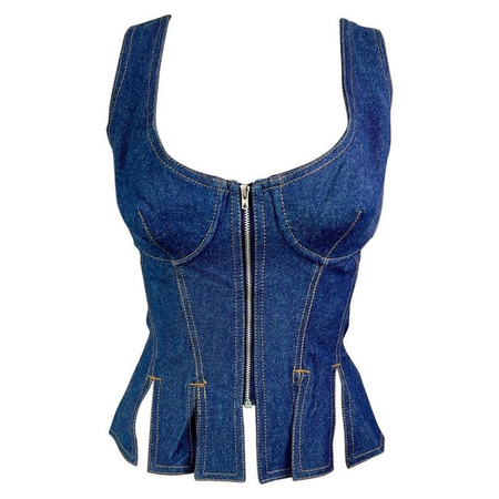 Jean Paul Gaultier blue denim fitted corset top