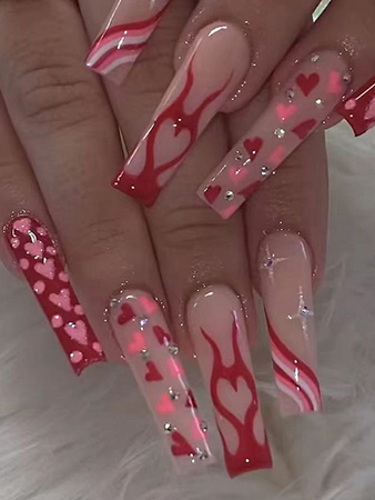 heart pink nails