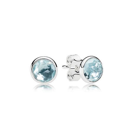 March Droplets Stud Earrings, Aqua Blue Crystal | PANDORA Jewelry US