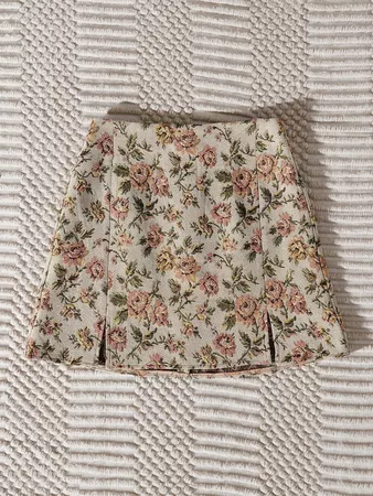 Split Hem Floral Jacquard Skirt | SHEIN USA