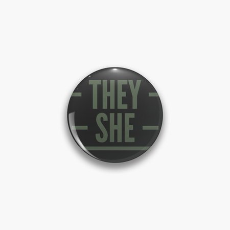 "They/She Pronouns" Pin by FireElegy | Redbubble [CowboyYeehaww]