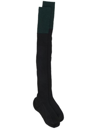 Prada thigh-high ribbed socks black & green 66386S1911ULE - Farfetch