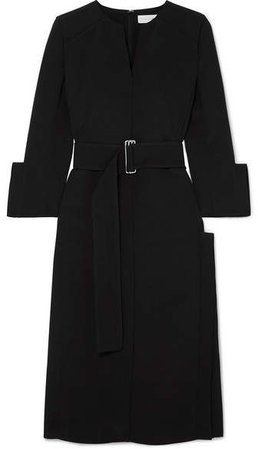 Belted Crepe Midi Dress - Black