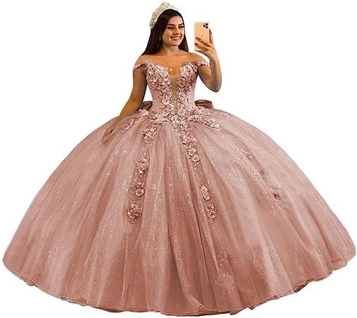Amazon.com: Mauuwy Luxury Tulle Quinceanera Dresses Ball Gown Puffy Sparkly Sweet 16 Dresses Floral Off Shoulder Prom Dress Y95: Clothing, Shoes & Jewelry