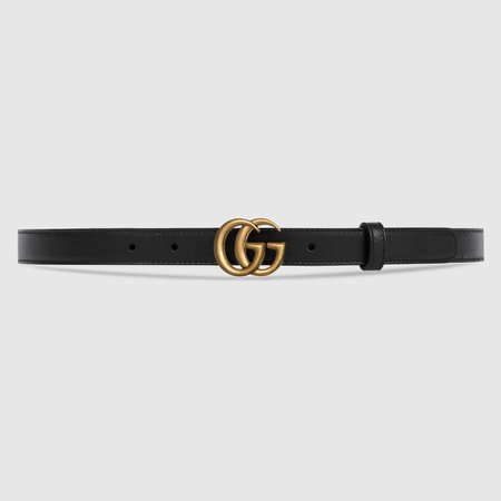 Women's Slim Black Leather Belt With Double G Buckle | GUCCI® US