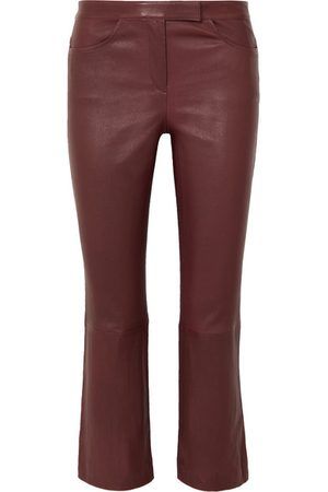 THEORY Cropped Leather Bootcut Pants - Burgundy