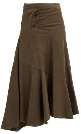 Twisted Cotton Twill Skirt - Womens - Khaki