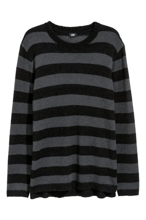 gray and black striped sweater