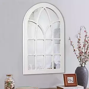 Amazon.com: Sintosin Farmhouse Large Arched Window Pane Mirror Wall Decor 36 x 24 inch, Hanging Rustic White Mirror Window Wall Decor, Decorative Cathedral Wall Mounted Wood Mirror for Living Room Bedroom : Home & Kitchen