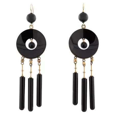 Victorian 15kt + Onyx Dramatic Dangle Earrings For Sale at 1stDibs