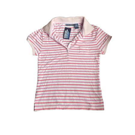 deadstock y2k early 2000s pink striped polo shirt... - Depop