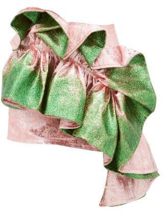 Germanier - Recycled Glitter Paint Ruffle Brocade Mini Skirt - Womens - Green Multi