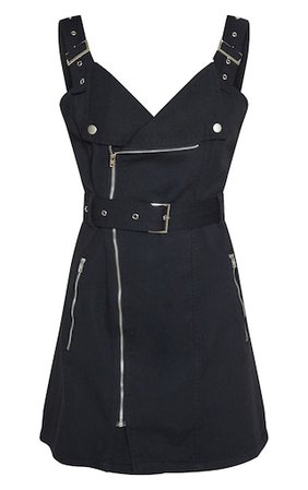 Black Belted Popper Collar Dress | Denim | PrettyLittleThing